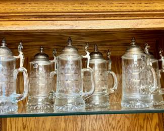 German cut crystal and pewter steins