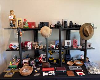 Radko and Hallmark Ornaments, Cameras and Lenses, Leather wallets/wristlets, New Drills, Costume Jewelry, etc.