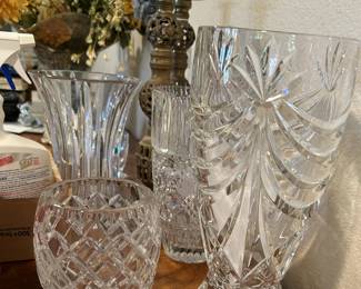 Crystal Vases, Brass Candlesticks