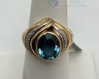 14K Gold Ring with Oval Blue Topaz