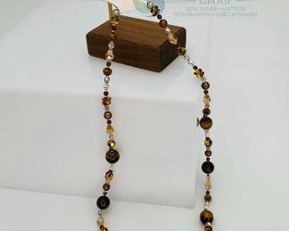 Tiger Eye Beaded Necklace and Earrings