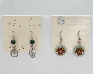 Emerald and Glass Bead Dangle Earrings