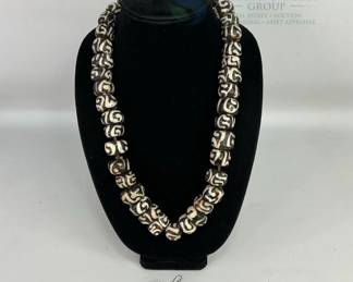 Black & White Wood Necklace and Drop Earrings