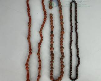 Hand-Carved Red and Brown Beaded Necklaces