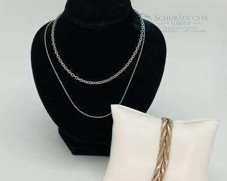 Jewelry Set with Twisted Rope Bracelet & Simple Chain Necklaces