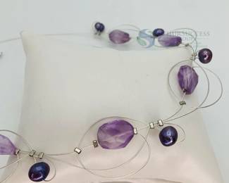 Elegant Silver Wire & Amethyst Necklace