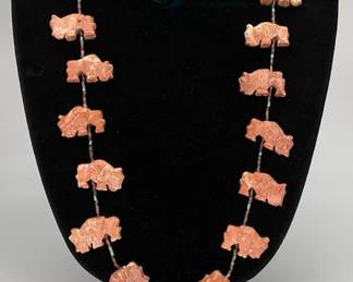 Zuni Bison Carved Stone Necklace