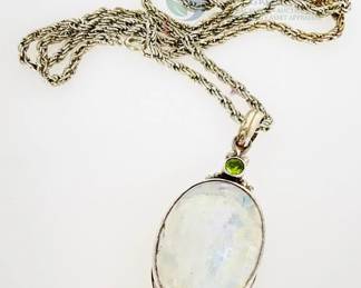Sterling Silver Necklace with Moonstone and Amethyst Pendant