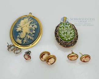 Vintage Cameo Jewelry Set with Vanda Locket, Earrings & Pendants
