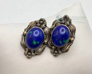 Sterling Silver Earrings with Blue Cabochon Stones