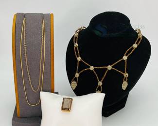 Smoky Quartz Pendant, Vintage Necklace and 18K GF Chains
