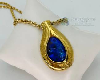 Blue Opal and Gold Pendant