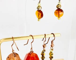 Dangle Earrings with Orange, Red, Yellow Beads