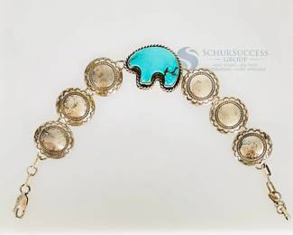 Sterling Silver Bracelet with Turquoise Bear Design