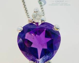Sterling Silver Heart Amethyst Necklace with Diamond