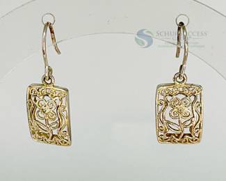 Gold-Plated Floral Filigree Hook Earrings