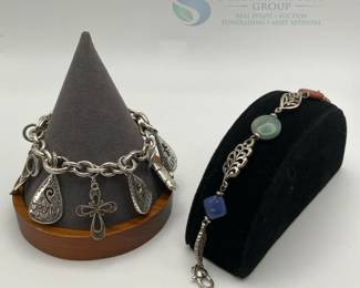 Silver Charm Bracelet & Beaded Bracelet Set with Bible Charm, Multicolor Beads