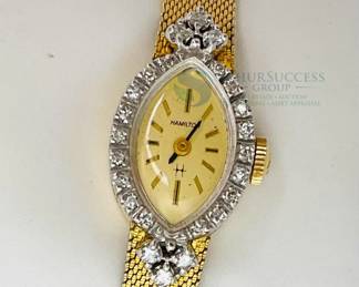 Vintage Hamilton Ladies Gold Wristwatch with Diamond Accents