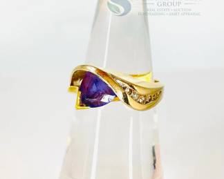 Gold Ring with Amethyst and Diamond Accents