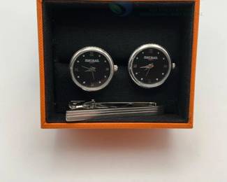 Infiniti Black Cufflinks & Tie Clip Set with Watch Face