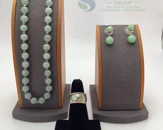Jade Necklace, Earrings, Ring, and Bracelet