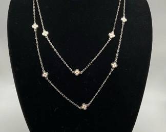 Double-Strand Necklace with Heart Charm, Sterling Silver