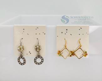 Silver & Gold-tone Dangle Earrings with Tourmaline