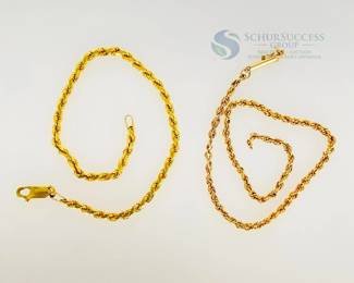 14K Gold Rope Chain Necklace and Bracelet