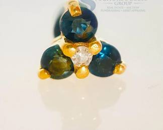 14 KT Gold Earring with Blue Sapphires and Diamond Accent