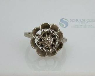 14K White Gold Diamond Floral Ring