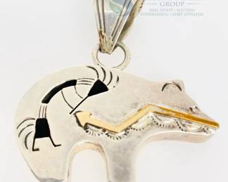 Sterling Silver Bear Pendant, Native American Design