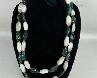 Green and White Beaded Necklaces
