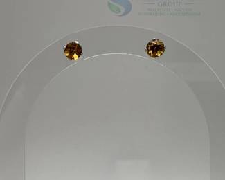 10KT Gold Citrine Stud Earrings, Round Cut
