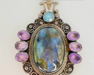Sterling Silver Pendant with Topaz, Amethyst, Moonstone Stones