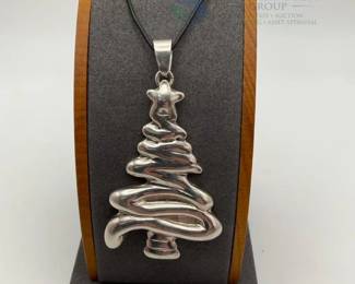 Sterling Silver Christmas Tree Pendant Necklace with Cord