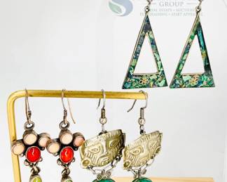 Mexican Sterling Silver Dangle Earrings with Stones