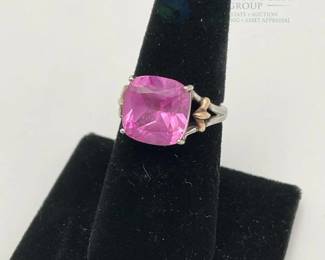Silver Ring with Cushion Cut Pink Sapphire Stone