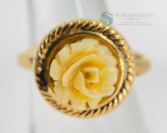 12KT Gold Filled Ring with Carved Rose Design