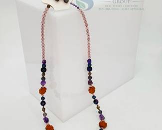 Heart Locket Necklace with Natural Stone Beads and Coordinating Earrings