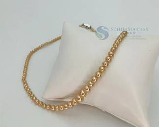 L & H S Inc. Golden Pearl Necklace, Akoya Pearls, Diamond Accented Clasp