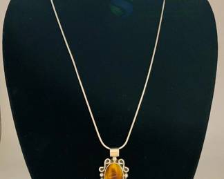 Sterling Silver Necklace with Tiger's Eye Pendant