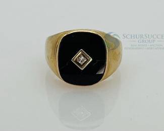 14K Gold Ring with Black Onyx and Diamond Ring