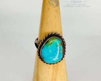 Sterling Silver Ring with Turquoise Oval Cabochon