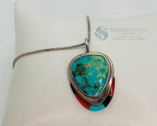 Sterling Silver Necklace with Turquoise Pendant