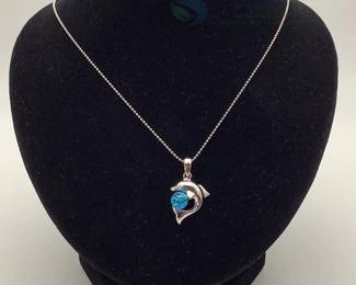 Dolphin Necklace with Blue Gemstone Pendant