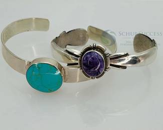 Sterling Silver Cuff Bracelets with Turquoise & Amethyst Stones
