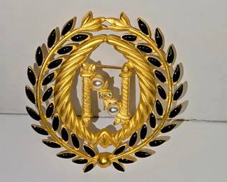 Vtg Napolean Laurel Brooch Wreath Textured Matte Gold Tone Black JEN8072 $41.99