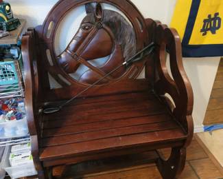 Carved Mahogany Horse Head Bench