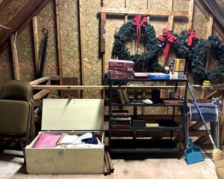 Christmas wreaths, fabric, chairs