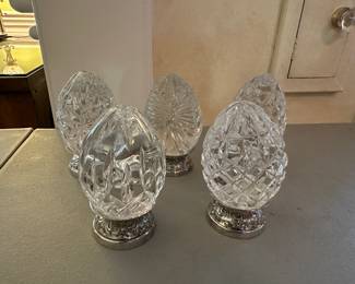 Waterford eggs with silver plated stands